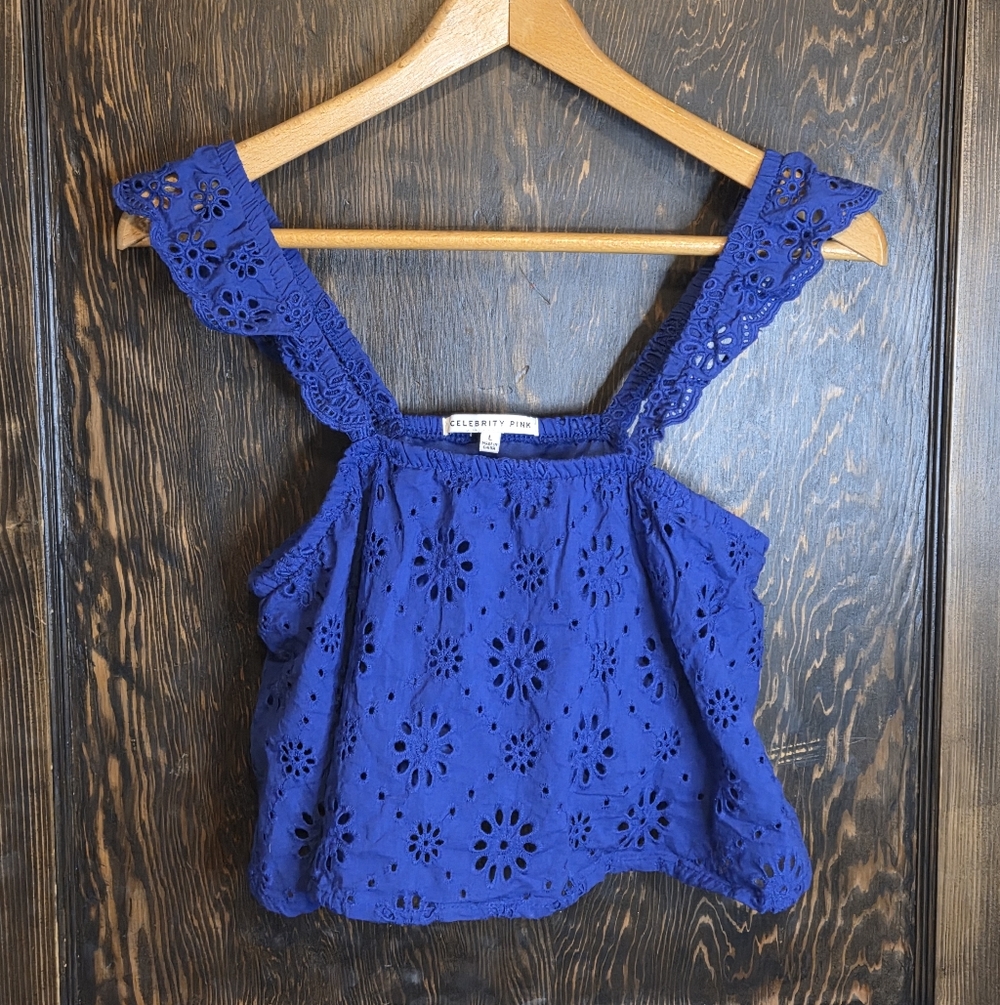 Celebrity Pink Royal Blue Eyelet Lace Crop Top Sz L